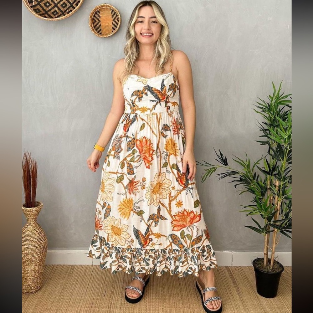 FARM Rio Floral Maxi Dress - Cream, Orange, Green